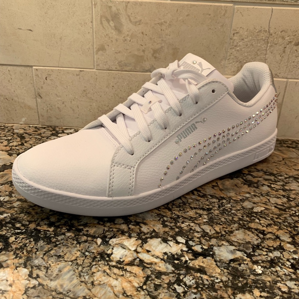 One of a Kind PUMA White Silver Swarovski Shoe